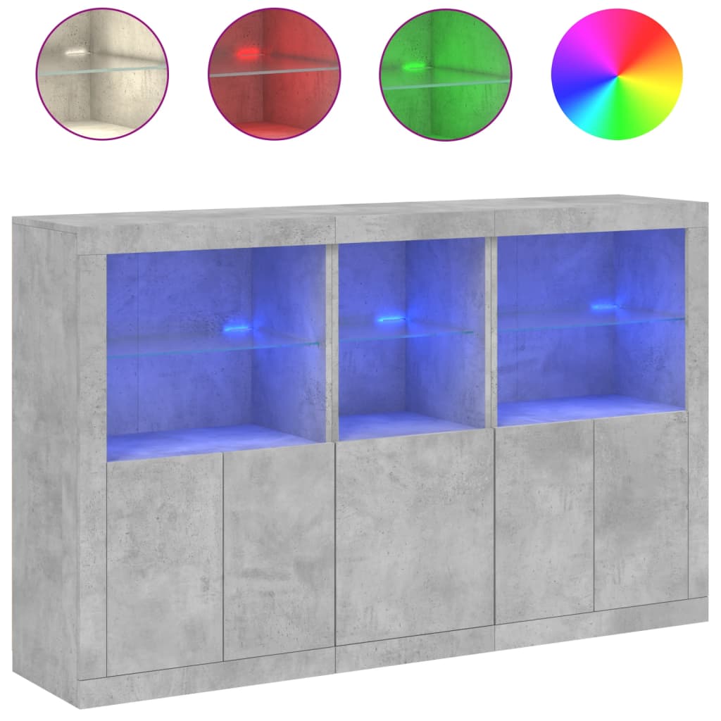 Μπουφές με Φώτα LED Γκρι Σκυροδέματος 162 x 37 x 100 εκ.