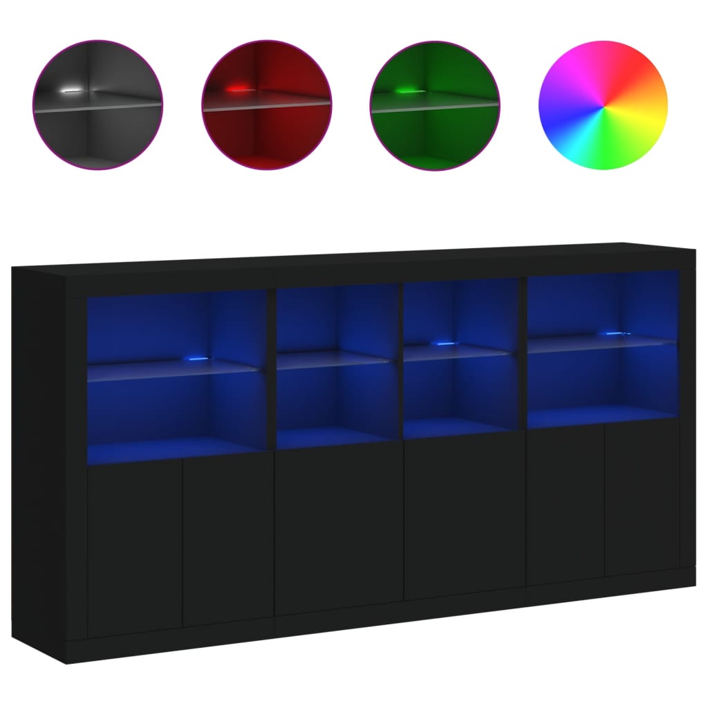Μπουφές με Φώτα LED Μαύρος 202 x 37 x 100 εκ.