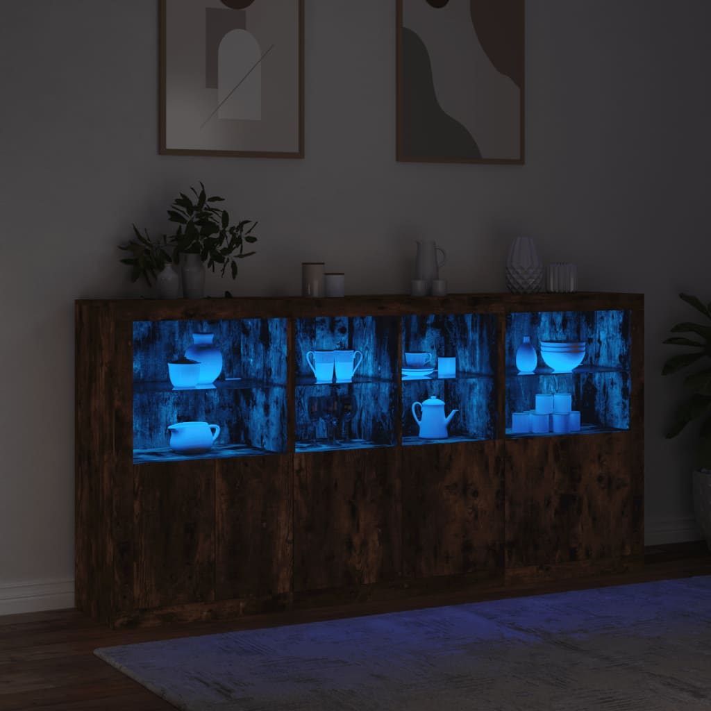 Μπουφές με Φώτα LED Καπνιστή Δρυς 202 x 37 x 100 εκ.