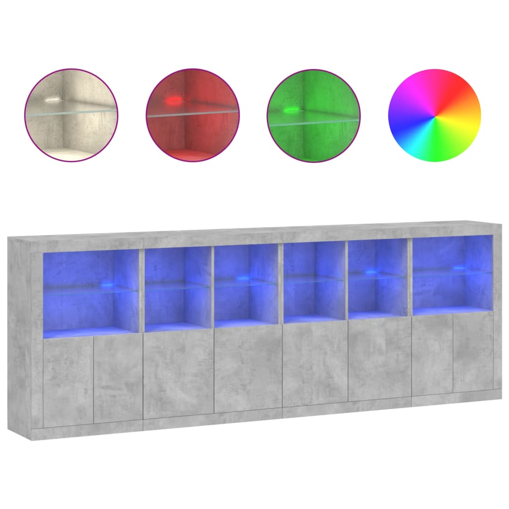 Μπουφές με Φώτα LED Γκρι Σκυροδέματος 283 x 37 x 100 εκ.