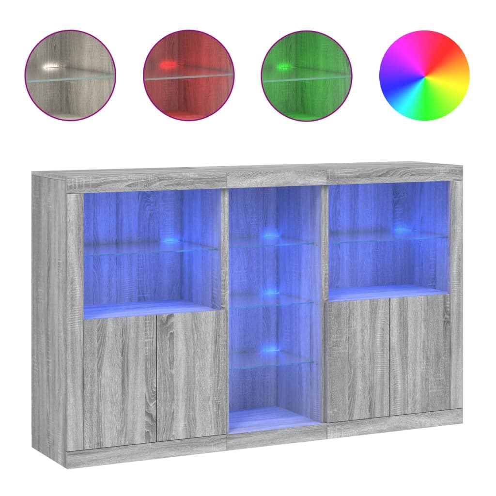 Μπουφές με Φώτα LED Γκρι Sonoma 162 x 37 x 100 εκ.