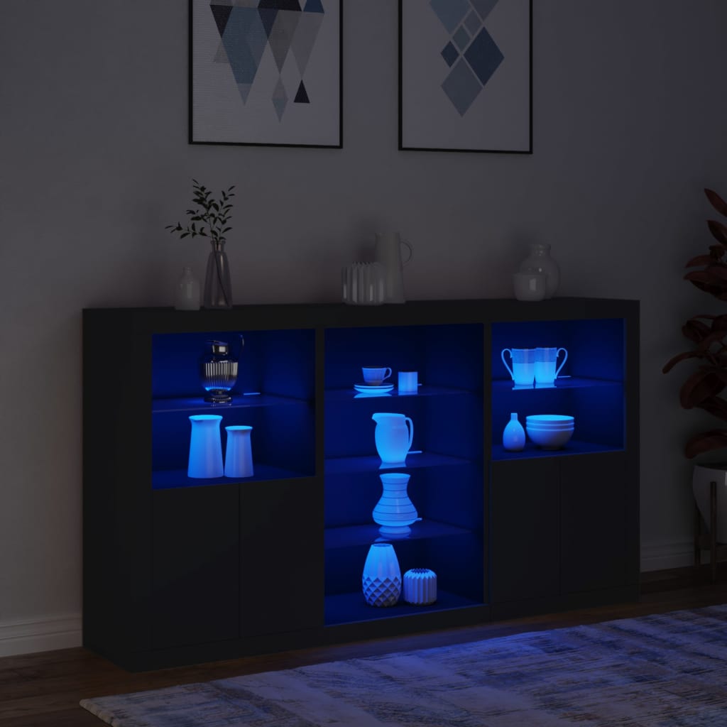 Μπουφές με Φώτα LED Μαύρος 181,5 x 37 x 100 εκ.