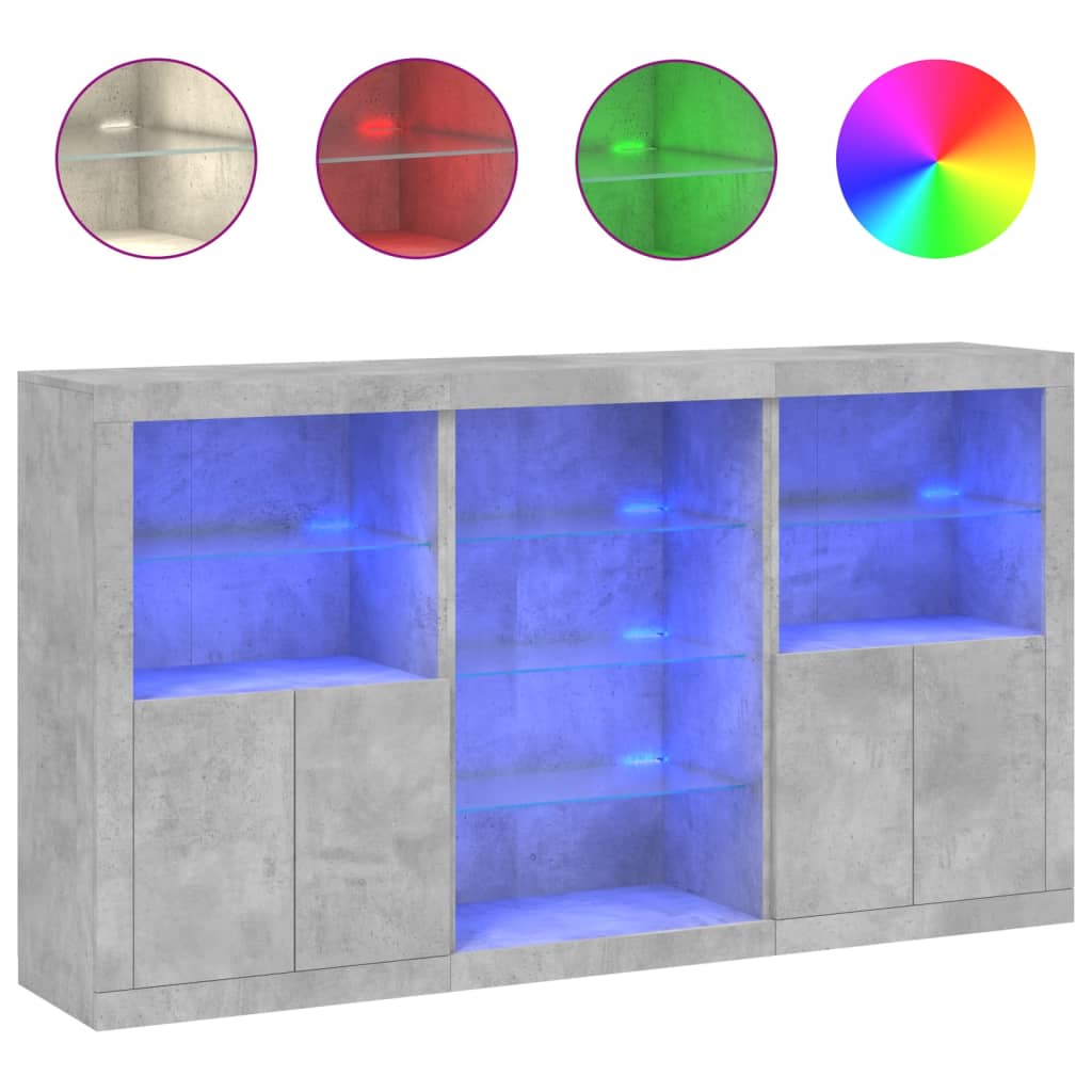 Μπουφές με Φώτα LED Γκρι Σκυροδέματος 181,5 x 37 x 100 εκ.