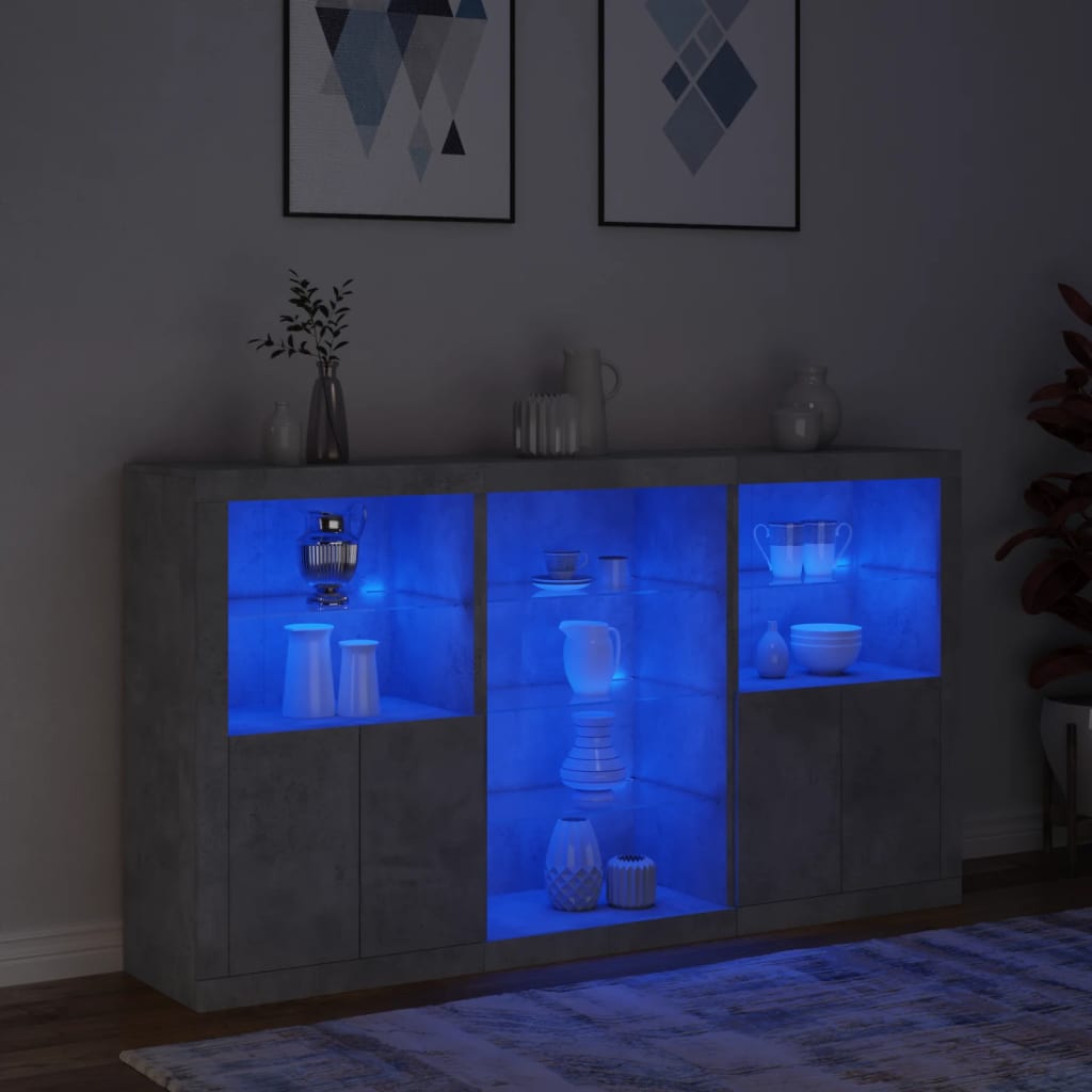 Μπουφές με Φώτα LED Γκρι Σκυροδέματος 181,5 x 37 x 100 εκ.