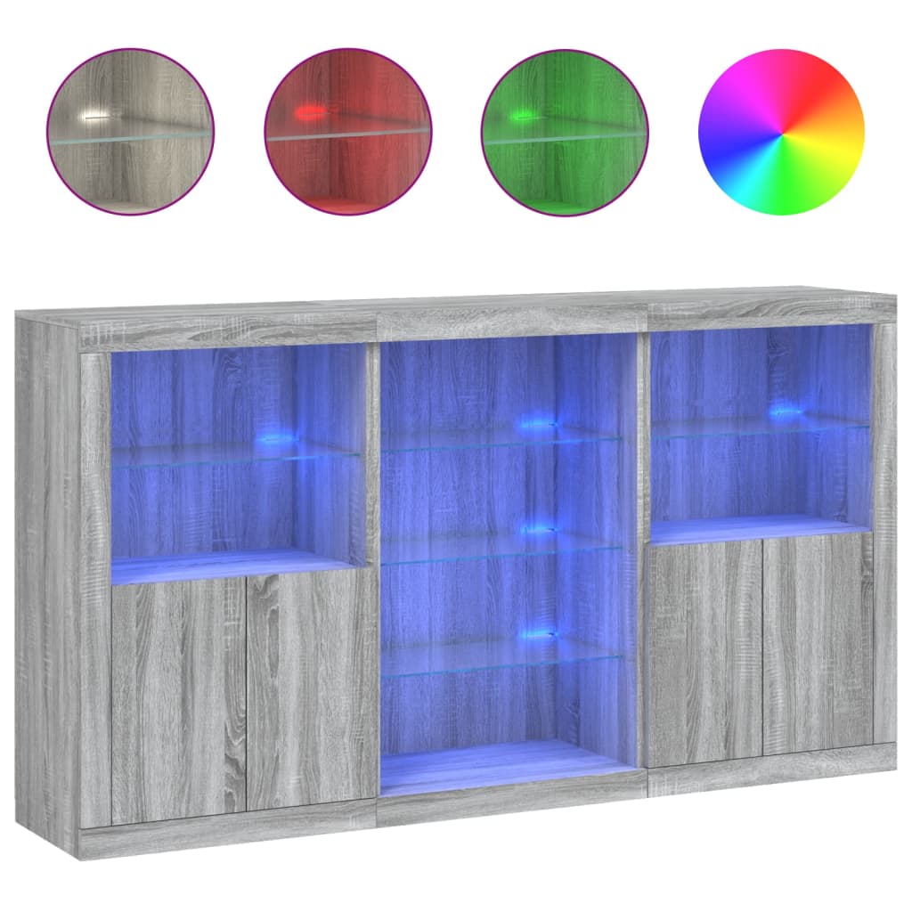 Μπουφές με Φώτα LED Γκρι Sonoma 181,5 x 37 x 100 εκ.