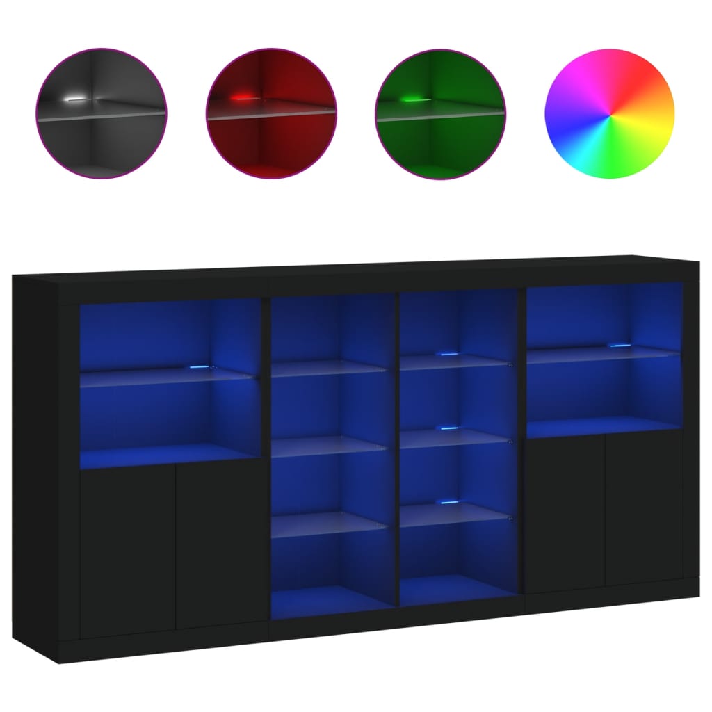 Μπουφές με Φώτα LED Μαύρος 202 x 37 x 100 εκ.