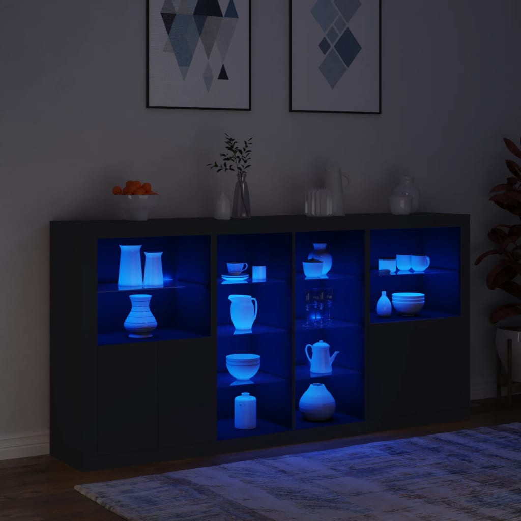 Μπουφές με Φώτα LED Μαύρος 202 x 37 x 100 εκ.