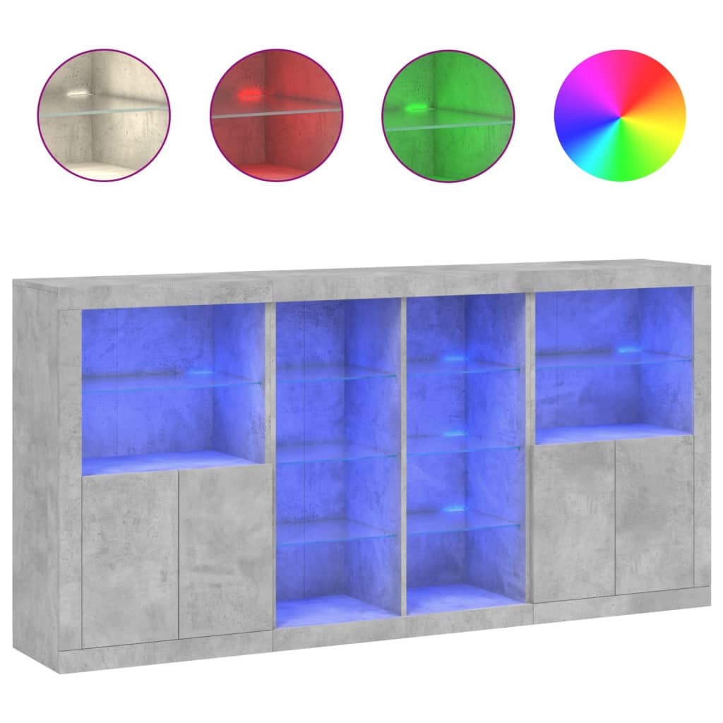 Μπουφές με Φώτα LED Γκρι Σκυροδέματος 202 x 37 x 100 εκ.