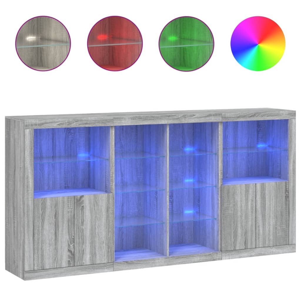 Μπουφές με Φώτα LED Γκρι Sonoma 202 x 37 x 100 εκ.