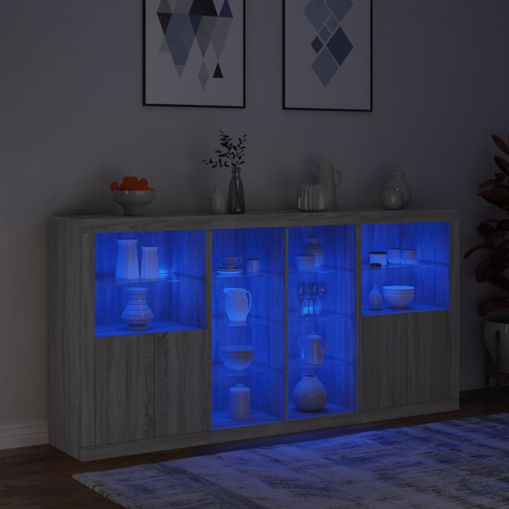 Μπουφές με Φώτα LED Γκρι Sonoma 202 x 37 x 100 εκ.