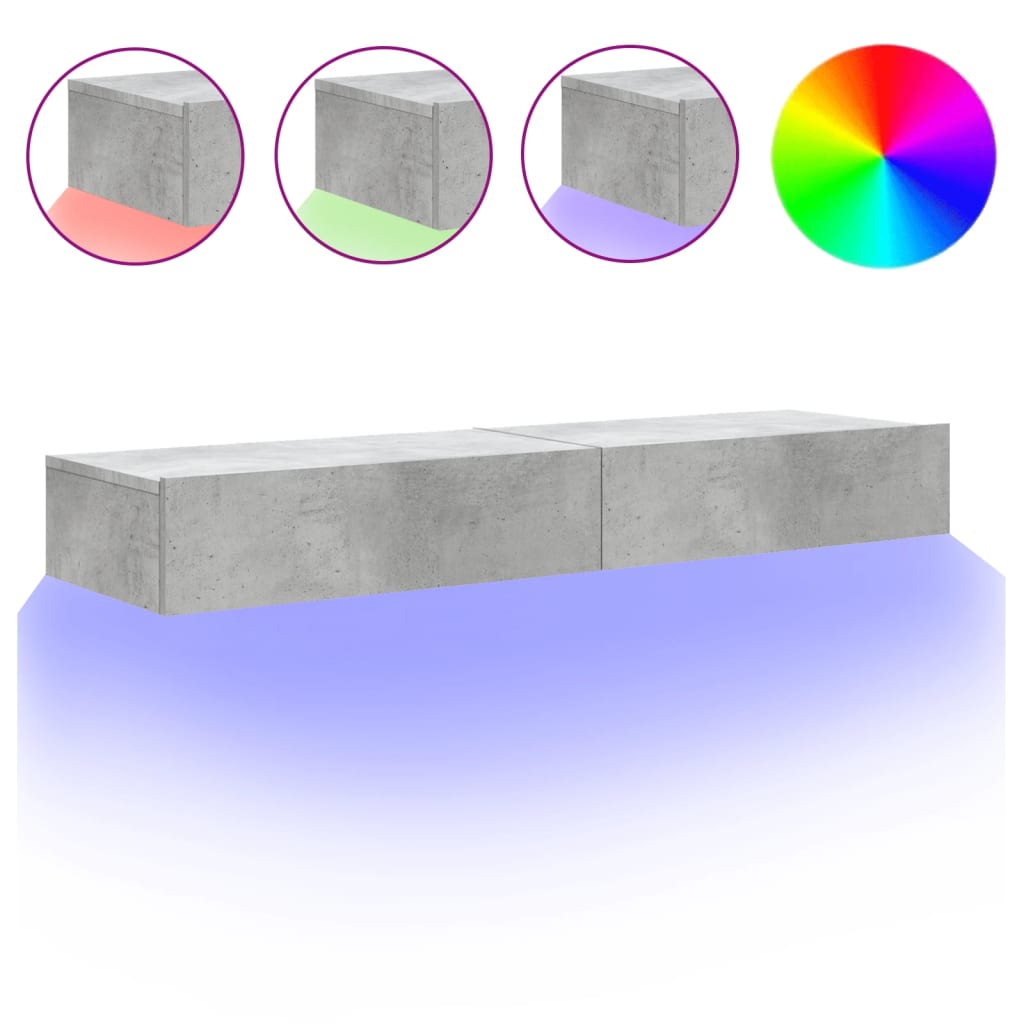 Ντουλάπια Τηλεόρασης με LED 2 Τεμ. Γκρι Σκυρ. 60x35x15,5 εκ. - Pakobazaar