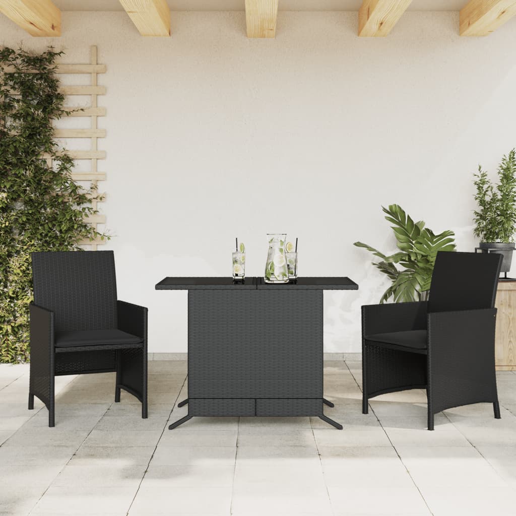 Σετ Επίπλων Bistro 3 τεμ. Μαύρο Συνθετ. Ρατάν με Μαξιλάρια