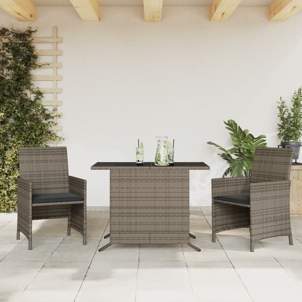Σετ Επίπλων Bistro 3 τεμ Γκρι Συνθετικό Ρατάν με Μαξιλάρια