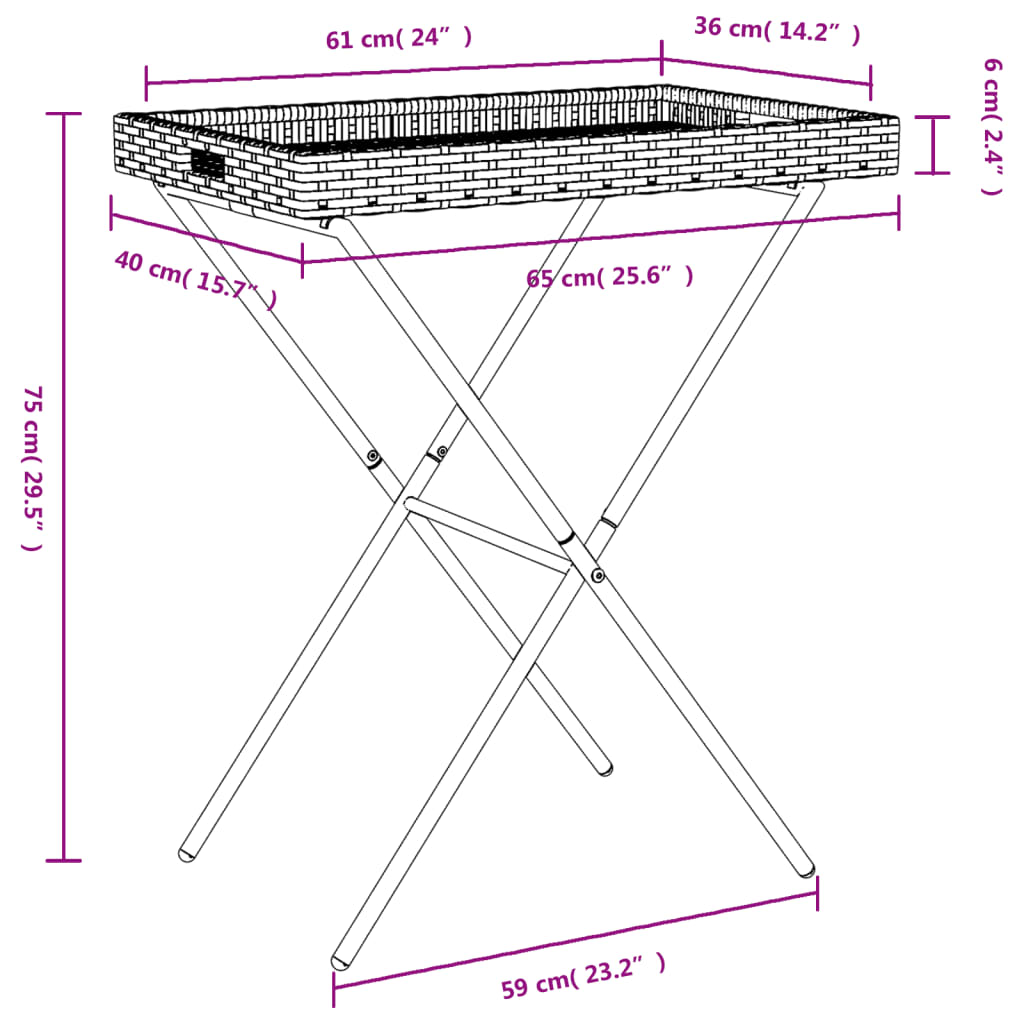 Τραπέζι Δίσκος Πτυσσόμενο Καφέ 65x40x75 εκ. Συνθετικό Ρατάν