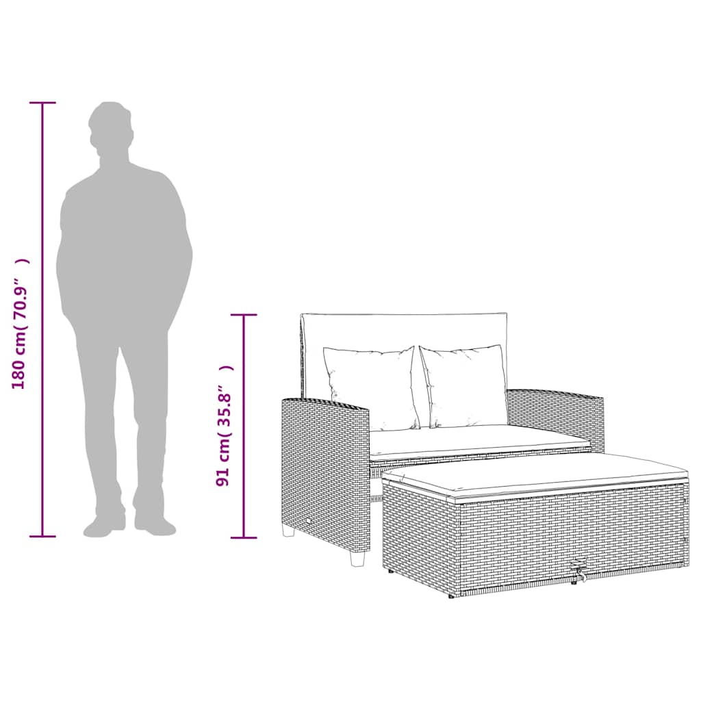 Καναπές Κήπου Διθέσιος Γκρι Συνθετικό Ρατάν/Ακακία + Μαξιλάρια