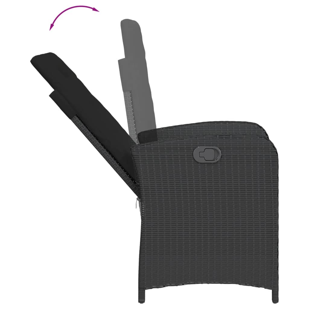 Πολυθρόνες Κήπου Ανακλ/νες 2 τεμ. Μαύρες Συνθ. Ρατάν+Μαξιλάρια