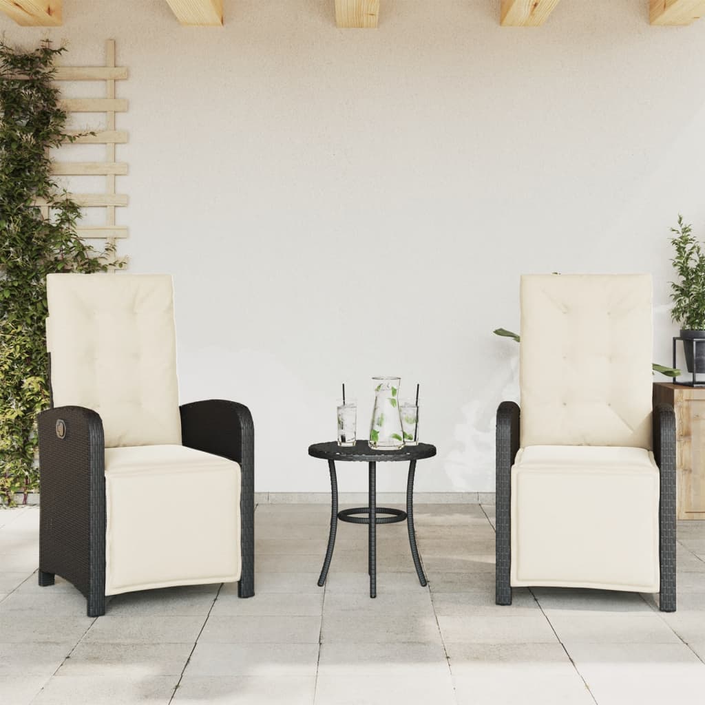 Σετ Επίπλων Bistro 3 τεμ. Μαύρο Συνθετ. Ρατάν με Μαξιλάρια