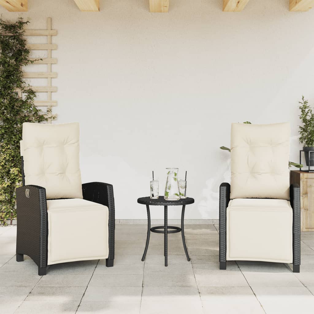 Σετ Επίπλων Bistro 3 τεμ. Μαύρο Συνθετ. Ρατάν με Μαξιλάρια