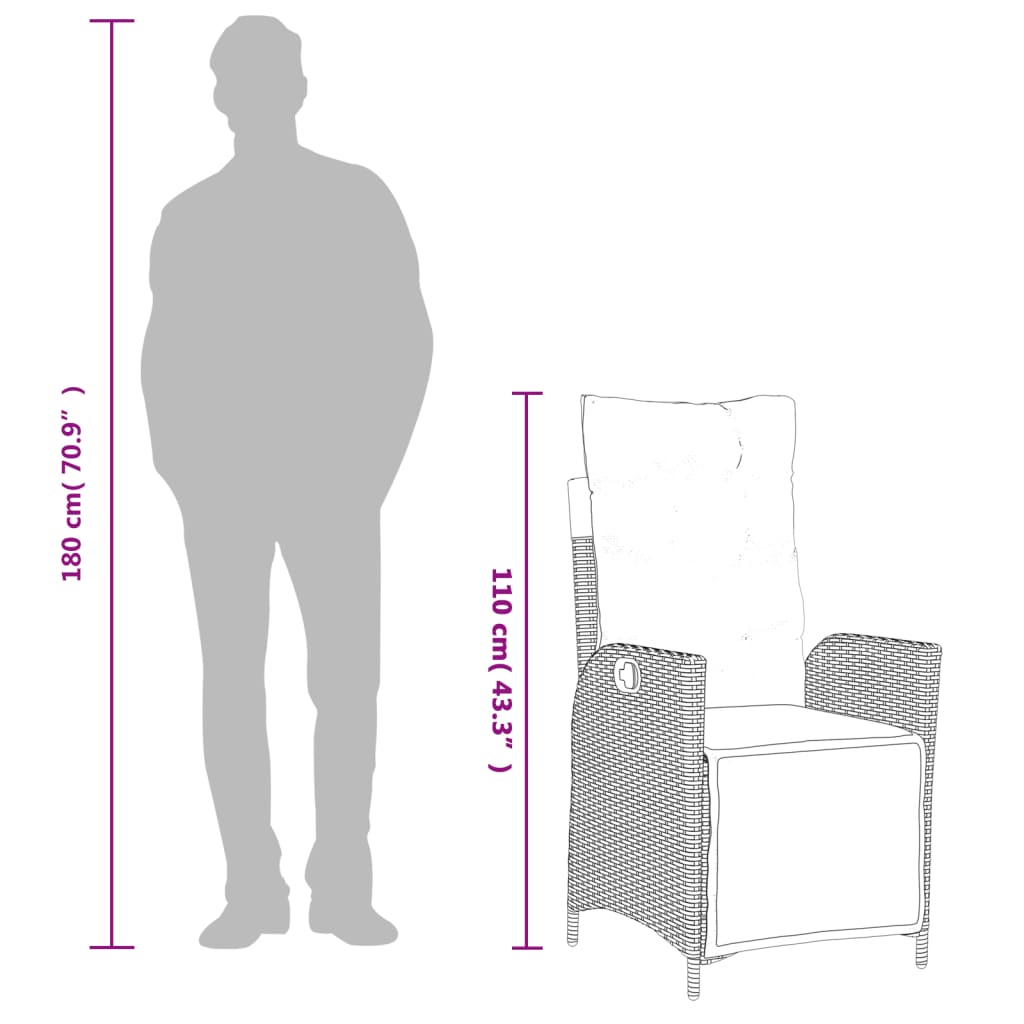 Καρέκλα Κήπου Ανακλινόμενη Γκρι Συνθετικό Ρατάν με Υποπόδιο