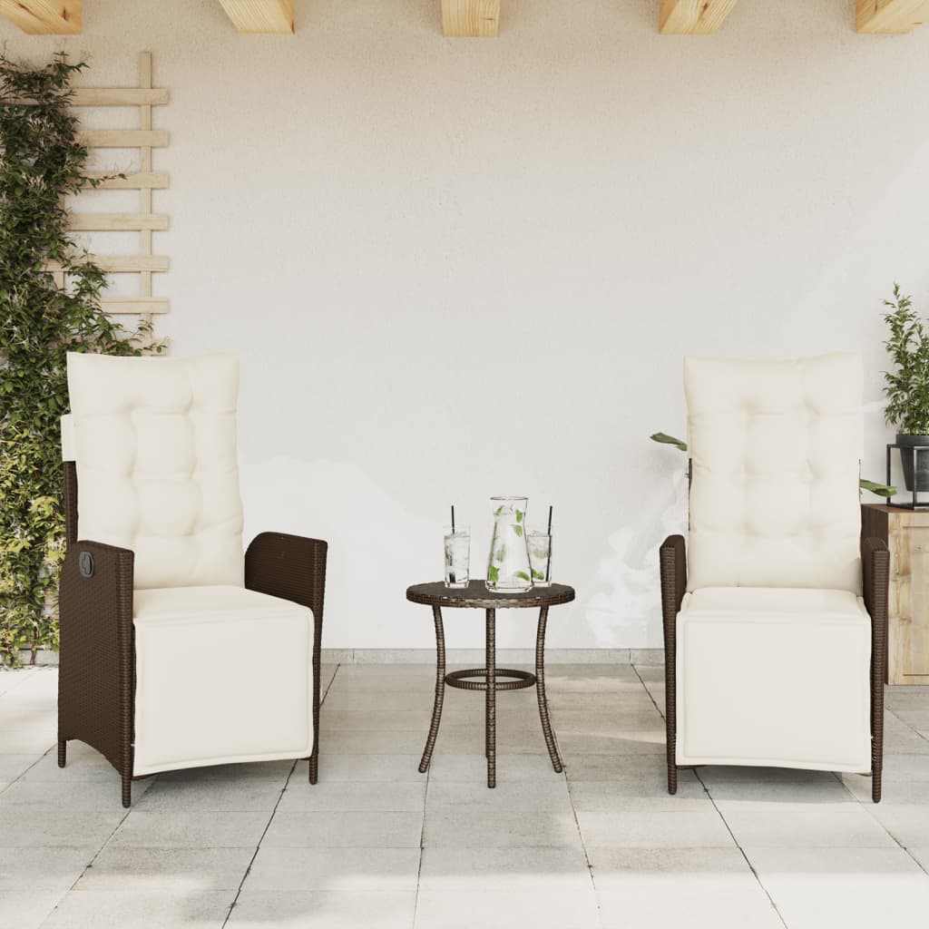 Σετ Επίπλων Bistro 3 τεμ. Καφέ Συνθετικό Ρατάν με Μαξιλάρια