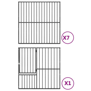 Κλουβί Σκύλου 8 Πάνελ Μαύρο από Γαλβανισμένο Χάλυβα