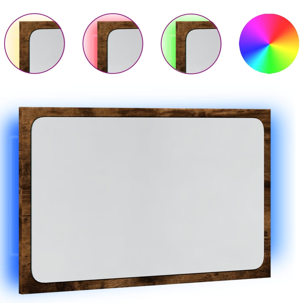 LED Καθρέφτης Μπάνιου Καπνιστή Δρυς 60x8,5x38 εκ. Επεξεργ. Ξύλο - Pakobazaar