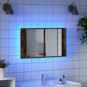 Ντουλάπι Μπάνιου με Καθρέφτη/Φώτα LED Δρυς 80x12x45εκ Ακρυλικό - Pakobazaar