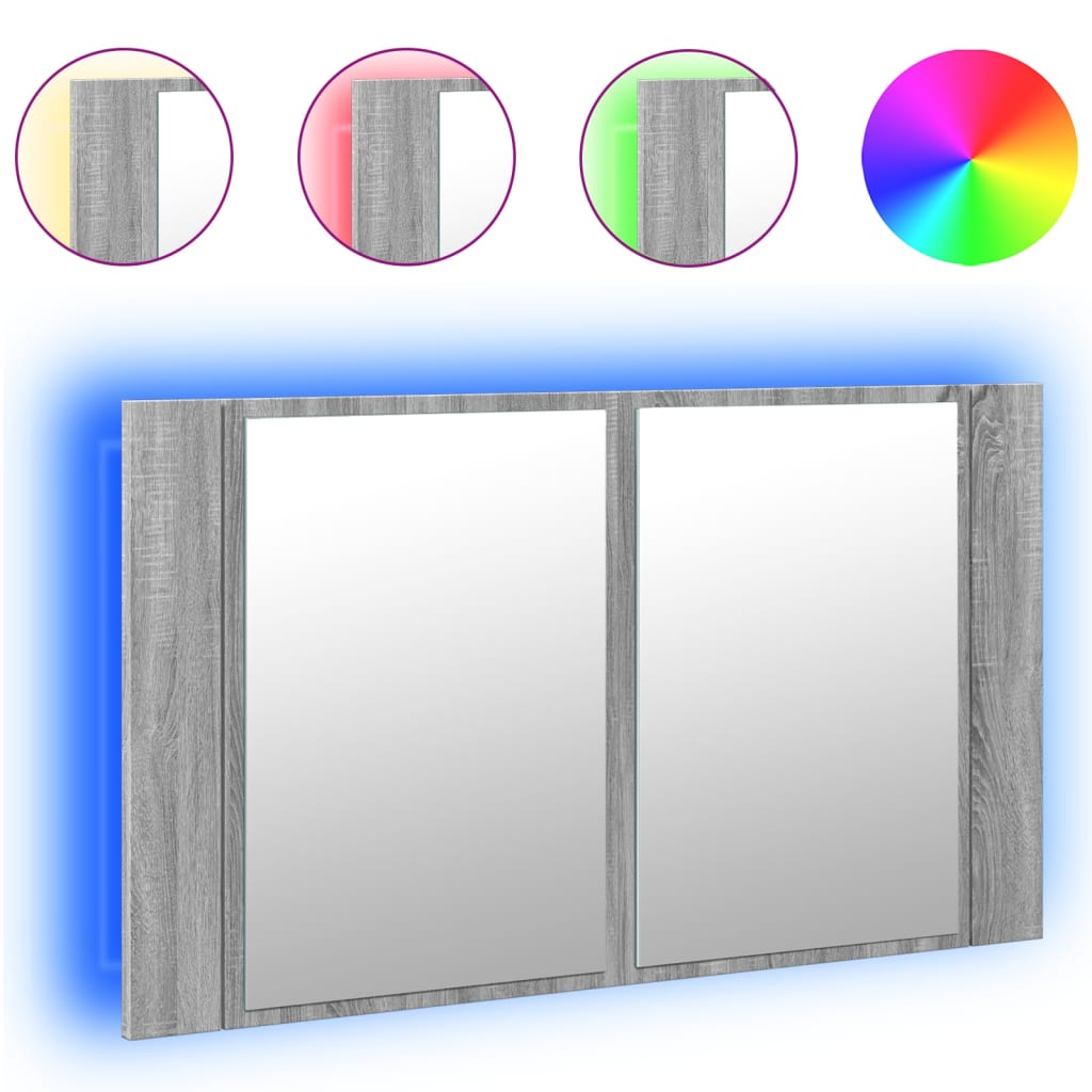 Ντουλάπι Μπάνιου Καθρέφτη/Φως LED Γκρι Sonoma 80x12x45εκ Ακρυλ. - Pakobazaar