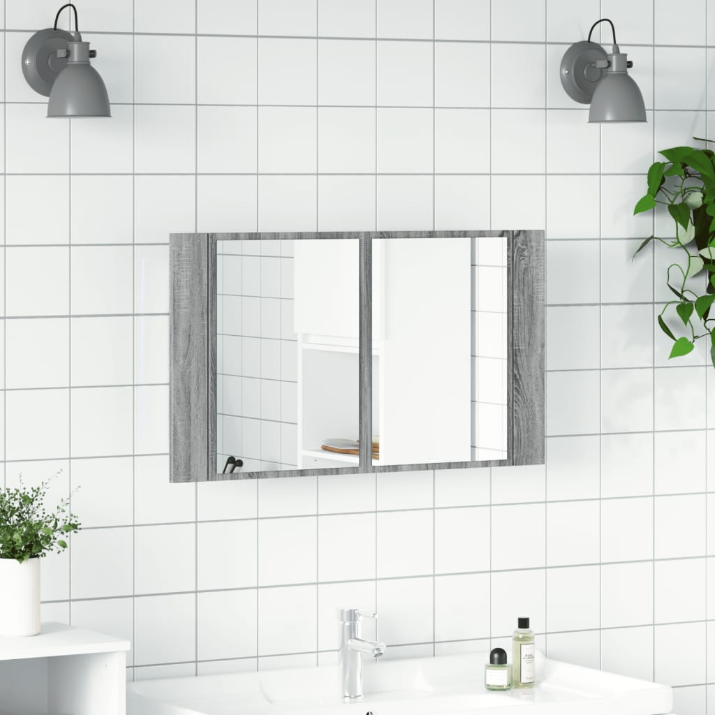 Ντουλάπι Μπάνιου Καθρέφτη/Φως LED Γκρι Sonoma 80x12x45εκ Ακρυλ. - Pakobazaar
