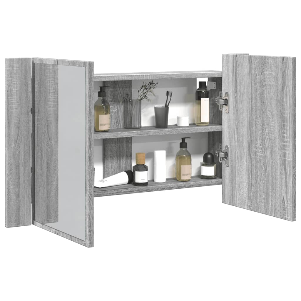Ντουλάπι Μπάνιου Καθρέφτη/Φως LED Γκρι Sonoma 80x12x45εκ Ακρυλ. - Pakobazaar