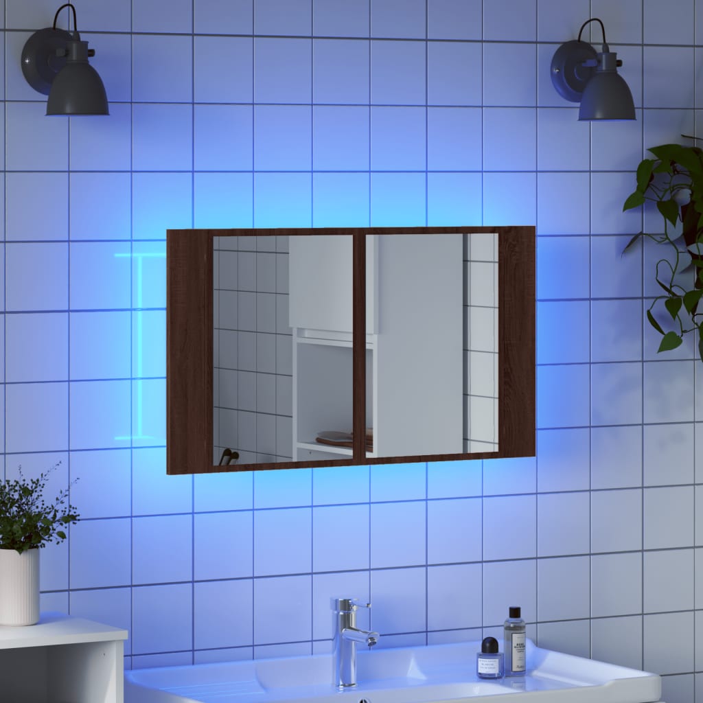 Ντουλάπι Μπάνιου Καθρέφτη/Φως LED Καφέ Δρυς 80x12x45εκ Ακρυλικό - Pakobazaar