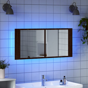 Ντουλάπι Μπάνιου με Καθρέφτη/LED Καφέ Δρυς 100x12x45 εκ. - Pakobazaar