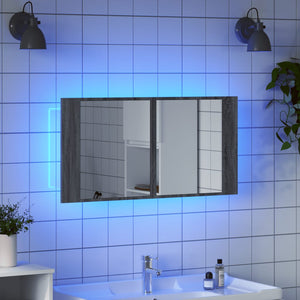Ντουλάπι Μπάνιου Καθρέφτη LED Γκρι Sonoma 90x12x45εκ. Ακρυλικό