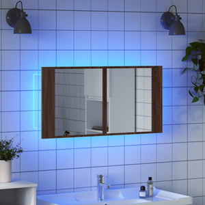 Ντουλάπι Μπάνιου Καθρέφτη & LED Καφέ Δρυς 90x12x45εκ Ακρυλικό - Pakobazaar