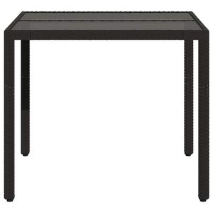 Τραπέζι Κήπου με Γυάλινη Επιφάνεια Μαύρο 90x90x75 εκ Συνθ Ρατάν