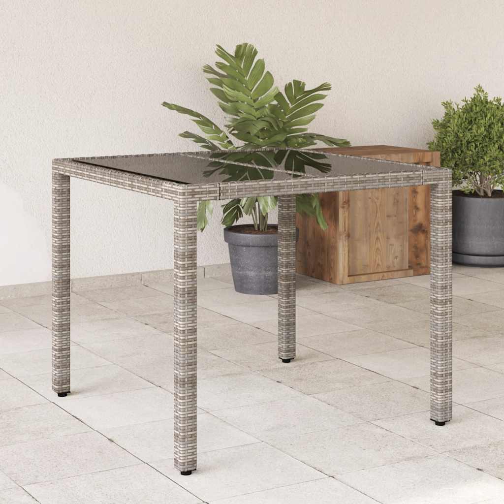 Τραπέζι Κήπου με Γυάλινη Επιφάνεια Γκρι 90x90x75 εκ Συνθ. Ρατάν
