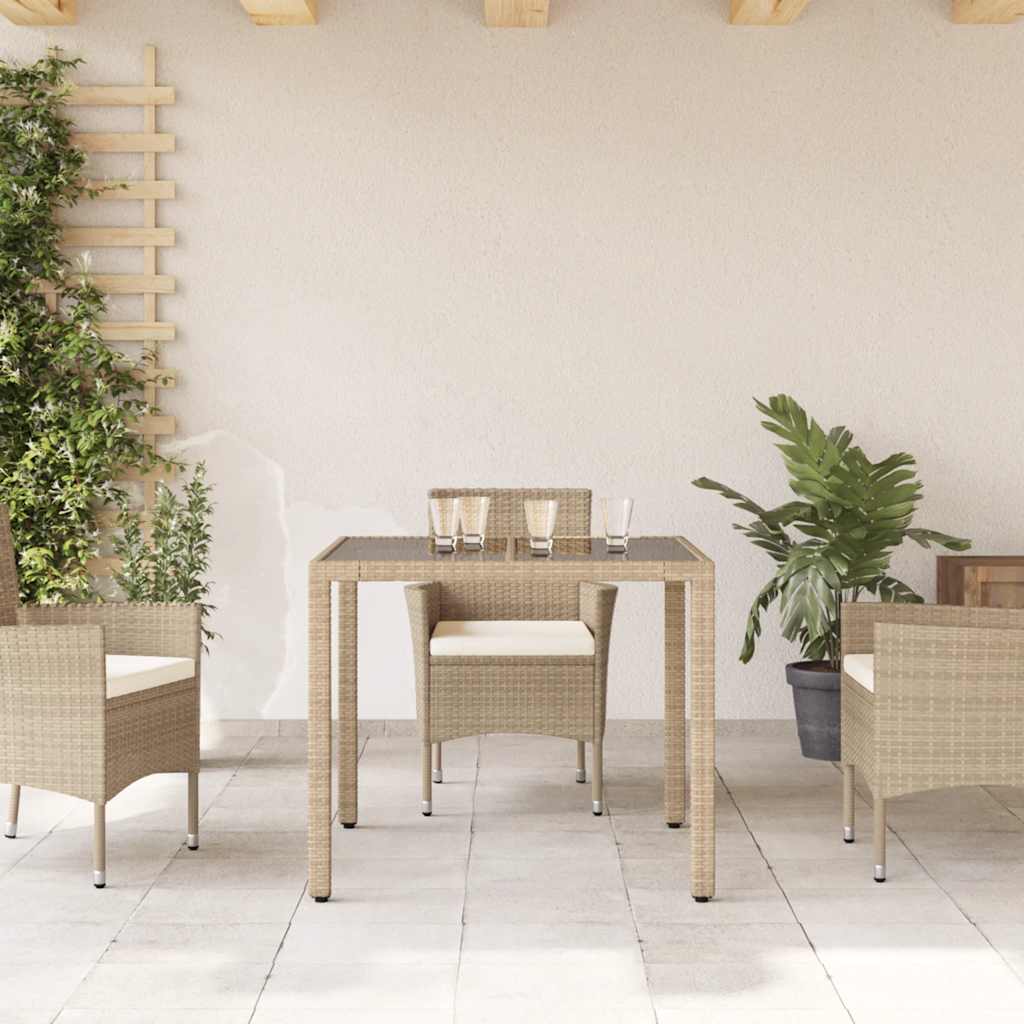 Τραπέζι Κήπου Γυάλινη Επιφάνεια Μπεζ 90x90x75 εκ. Συνθ. Ρατάν