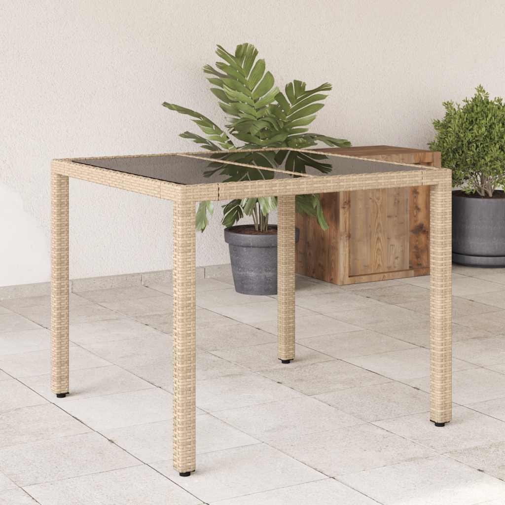 Τραπέζι Κήπου Γυάλινη Επιφάνεια Μπεζ 90x90x75 εκ. Συνθ. Ρατάν