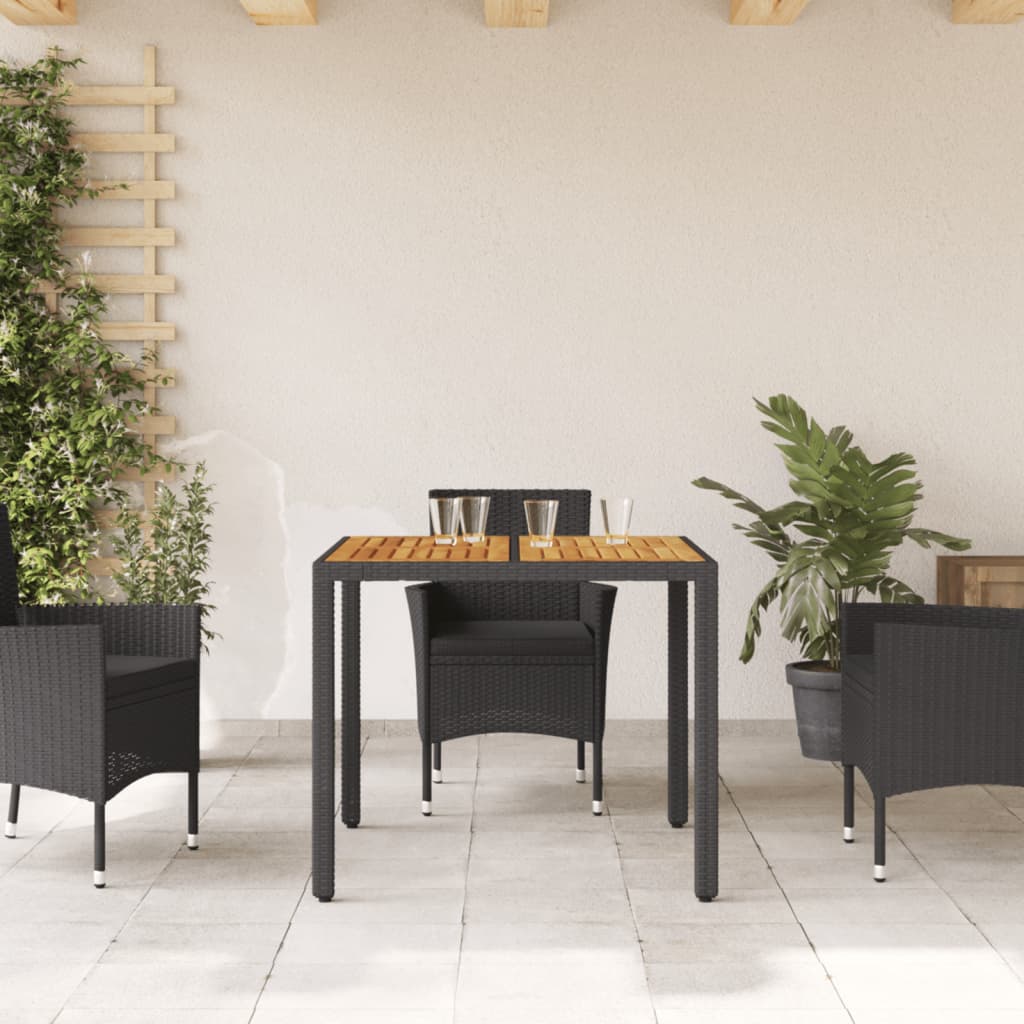 Τραπέζι Κήπου Επιφάνεια Ακακίας Μαύρο 90x90x75 εκ Συνθ. Ρατάν