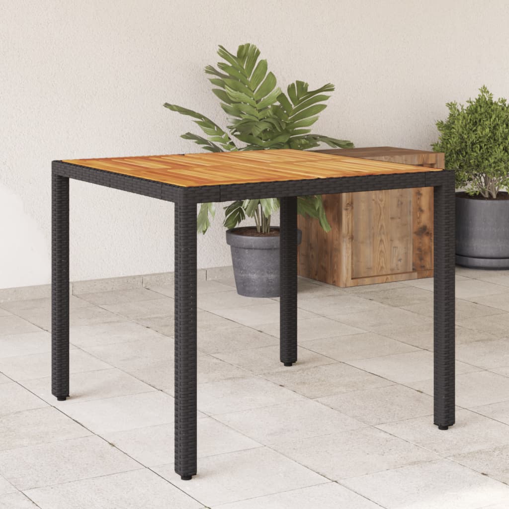 Τραπέζι Κήπου Επιφάνεια Ακακίας Μαύρο 90x90x75 εκ Συνθ. Ρατάν