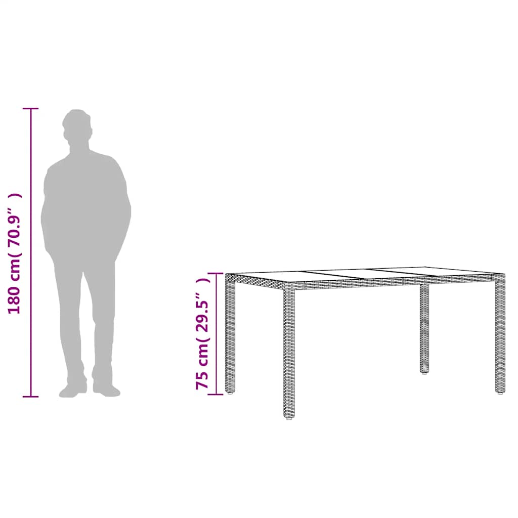 Τραπέζι Κήπου με Γυάλινη Επιφάνεια Καφέ 150x90x75εκ Συνθ Ρατάν