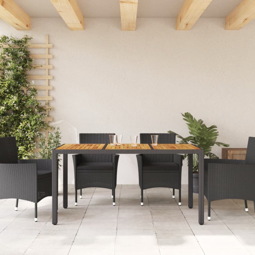 Τραπέζι Κήπου Επιφάνεια Ακακίας Μαύρο 150x90x75 εκ Συνθ Ρατάν