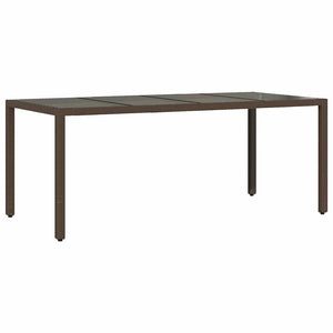 Τραπέζι Κήπου με Γυάλινη Επιφάνεια Καφέ 190x90x75 εκ Ρατάν