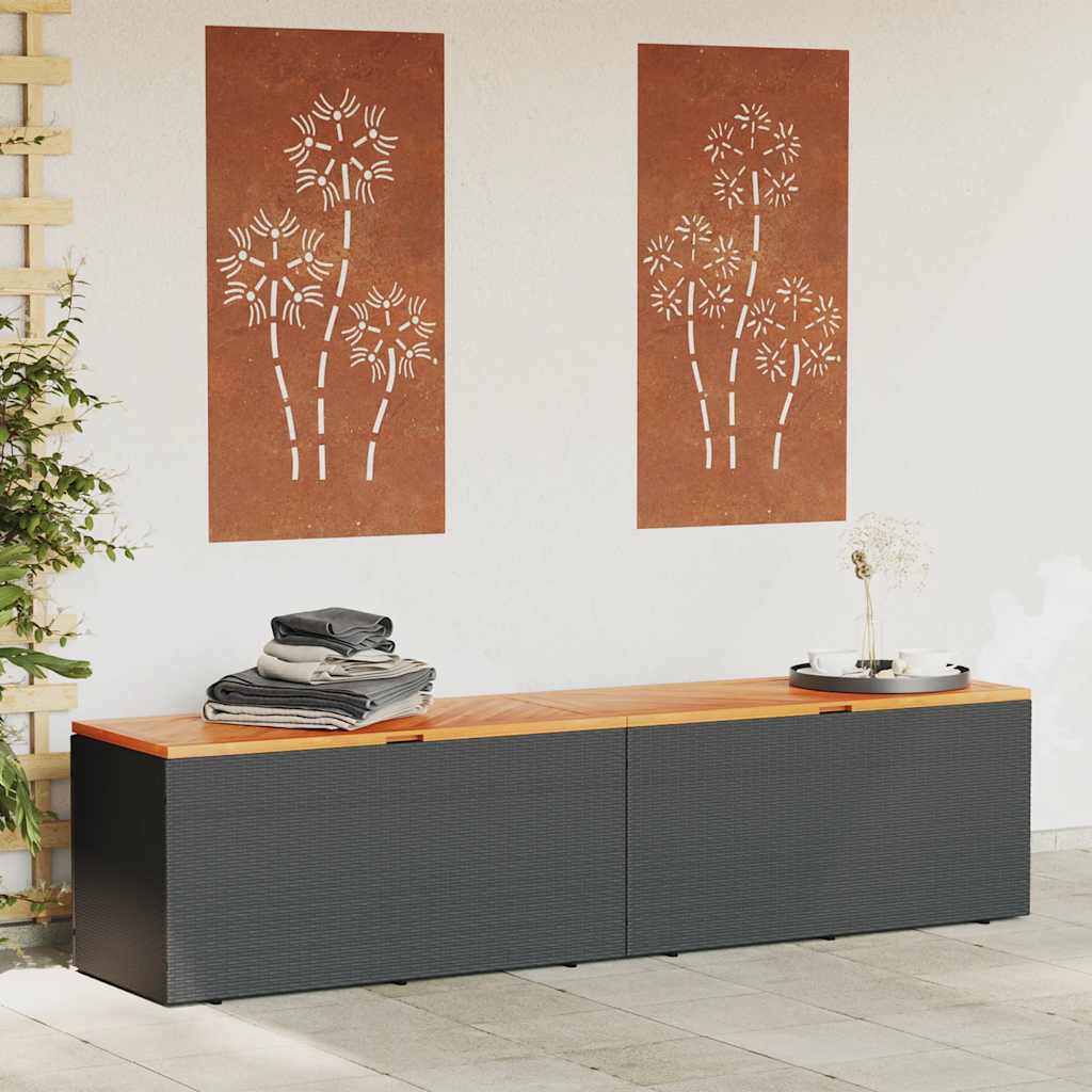 Κουτί Αποθ. Κήπου Μαύρο 220x50x54 εκ. Συνθ. Ρατάν/Μασίφ Ακακία