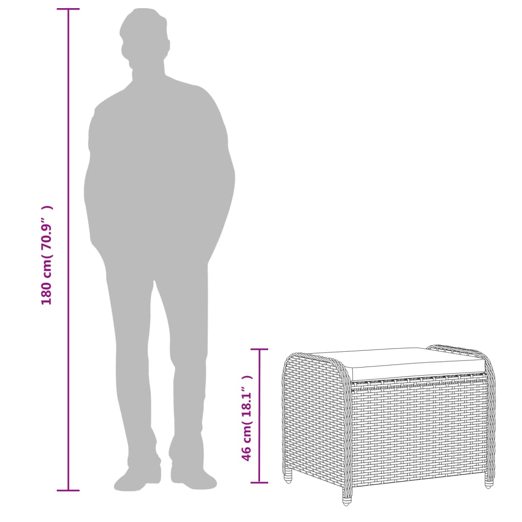 Υποπόδιο Κήπου Μαύρο 58x46x46 εκ. Συνθετικό Ρατάν με Μαξιλάρι - Pakobazaar