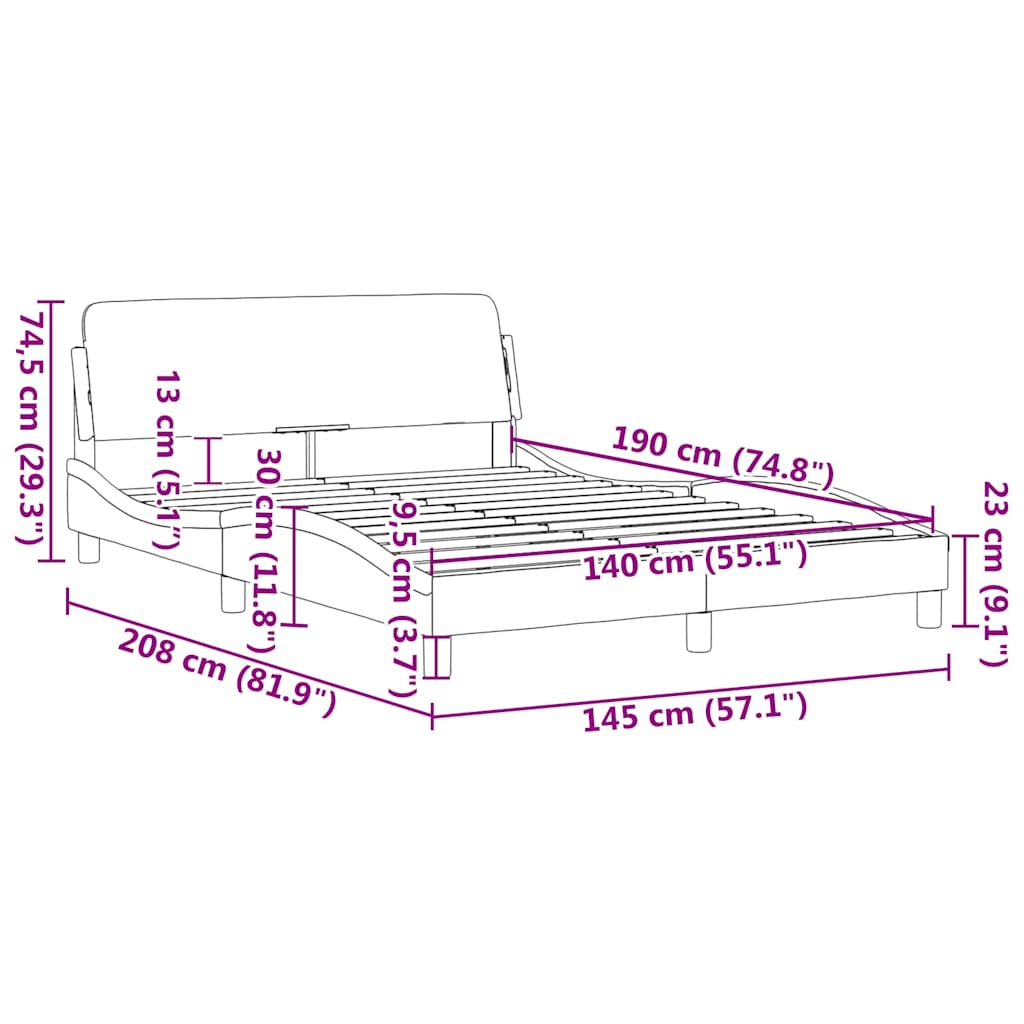 Πλαίσιο Κρεβατιού Dover Γκρι 140x190εκ. Συνθετικό Δέρμα - Pakobazaar