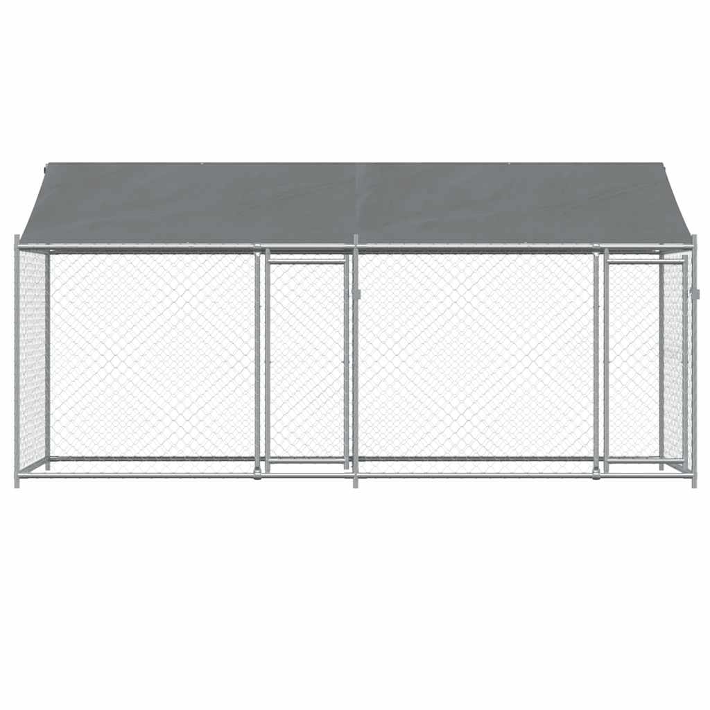 Κλουβί Σκύλου με Οροφή και Πόρτες Γκρι 4x2x2 μ. Γαλβ. Χάλυβας - Pakobazaar