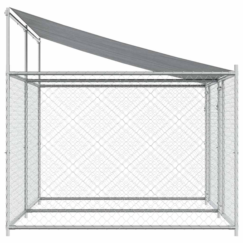 Κλουβί Σκύλου με Οροφή και Πόρτες Γκρι 4x2x2 μ. Γαλβ. Χάλυβας - Pakobazaar