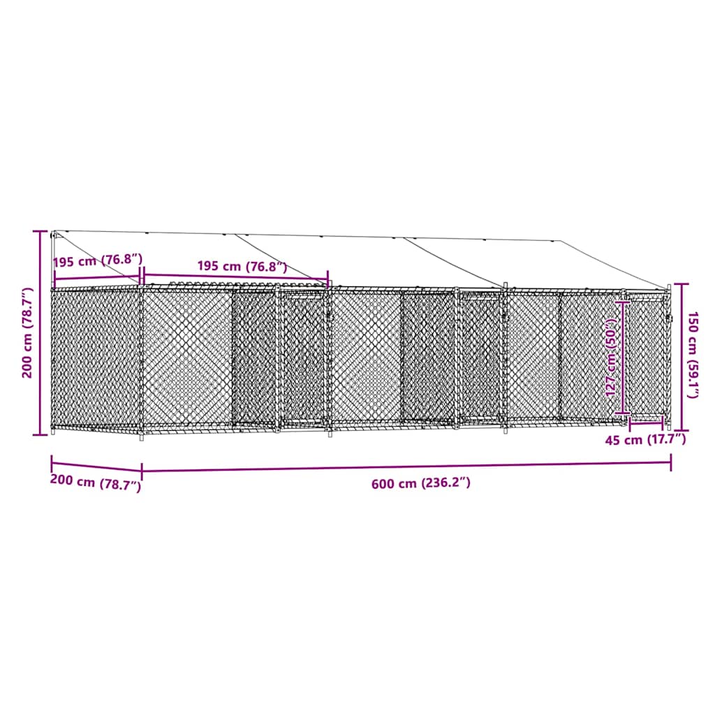 Κλουβί Σκύλου με Οροφή και Πόρτες Γκρι 6x2x2 μ. Γαλβ. Χάλυβας - Pakobazaar