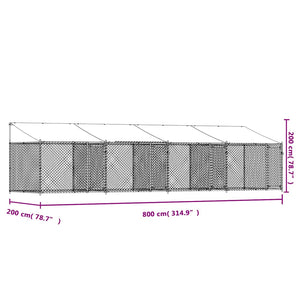 Κλουβί Σκύλου με Οροφή και Πόρτες Γκρι 8x2x2 μ. Γαλβ. Χάλυβας - Pakobazaar